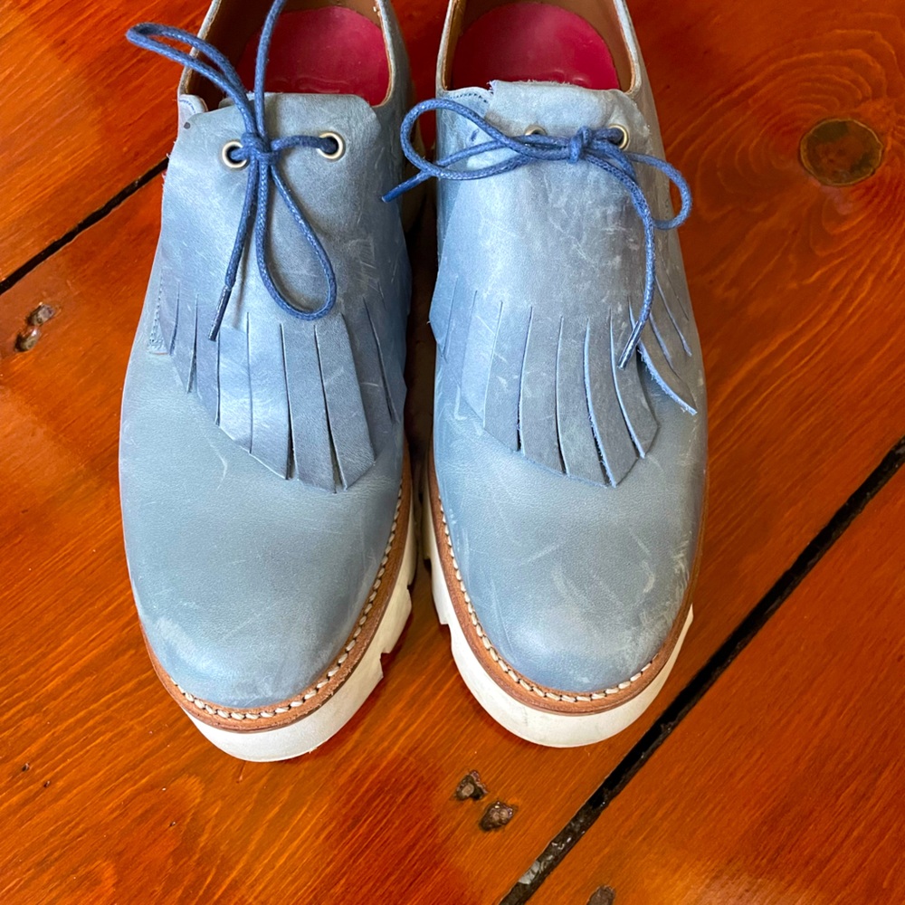 Grenson Light Blue Tassel Platform Shoes 7.5 US, 4.5 UK